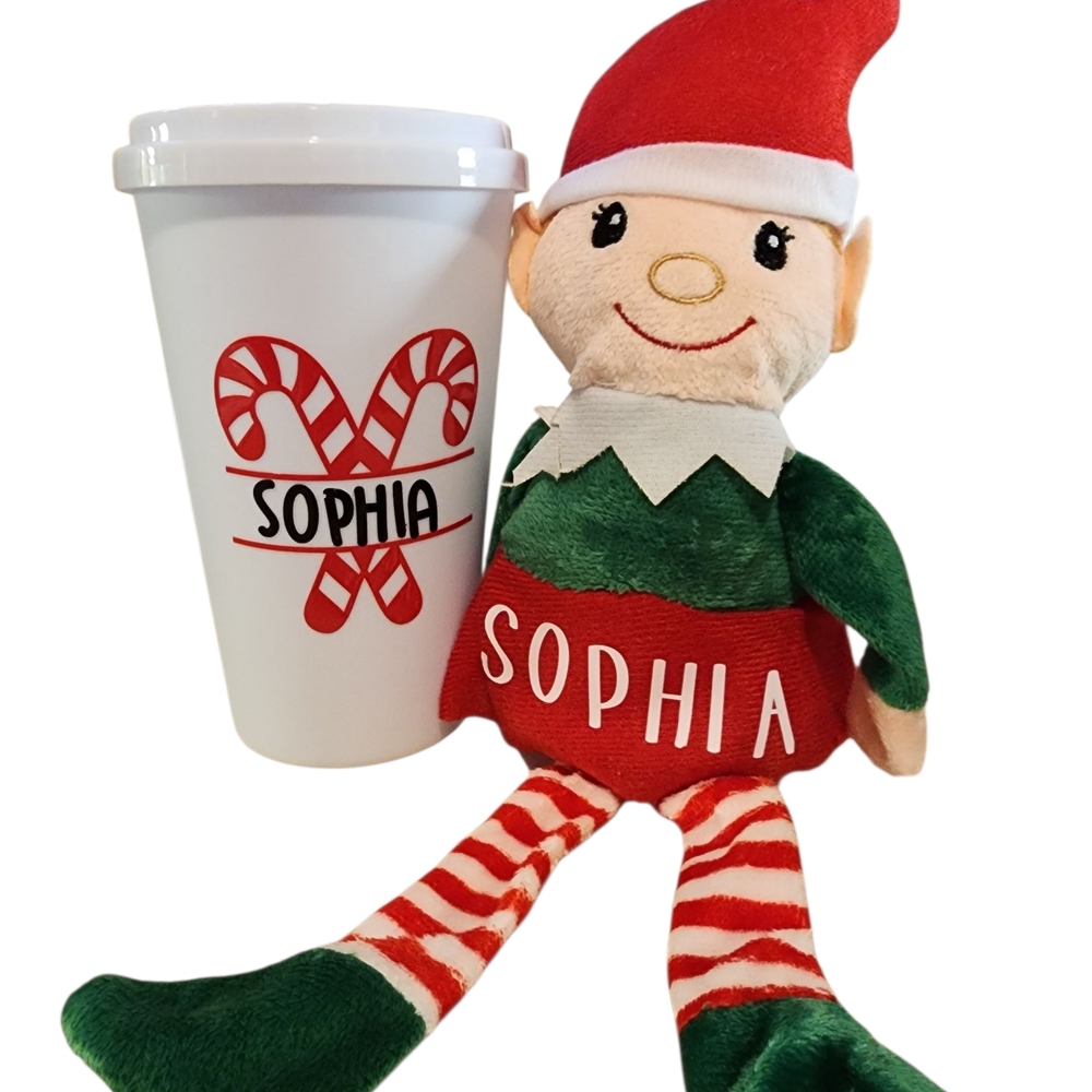 Festive Elf Plush with Personalized Cup